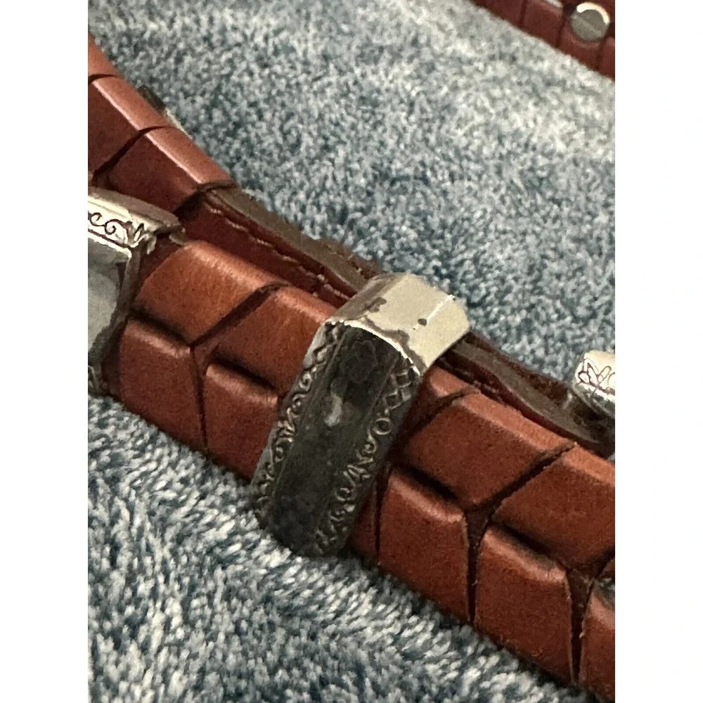 Brighton Belt Braided Brown Leather 5‎ Medallions Plus Buckle Western S VTG